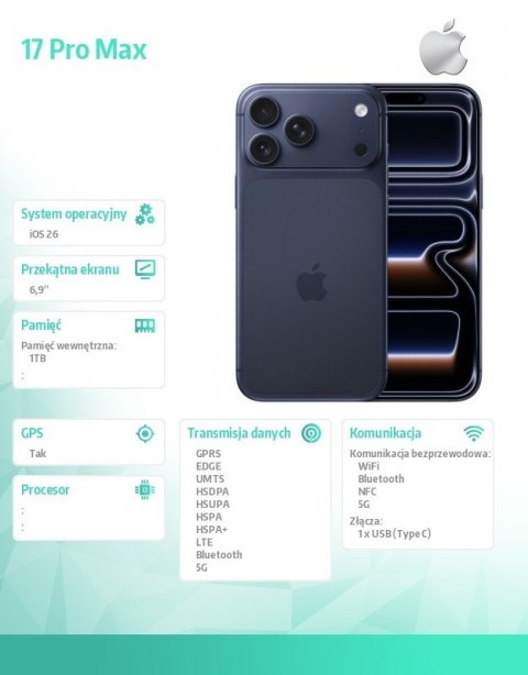 IPhone 17 PRO MAX Głębinowy błękit 1TB