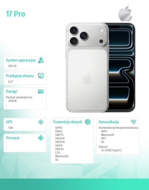 IPhone 17 PRO Srebrny 256GB