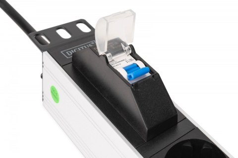 Listwa zasilająca PDU Rack 19" z wyłącznikiem nadprądowym Typ C 16A, 7 gniazd Schuko CEE 7/3 (45°), kabel 1,8m wtyk Unischuko CE