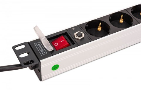 Listwa zasilająca PDU Rack 19" z zabezpieczeniem przeciążeniowym, 8 gniazd Schuko CEE 7/3 (45°), kabel 2m wtyk Unischuko, 16A, a