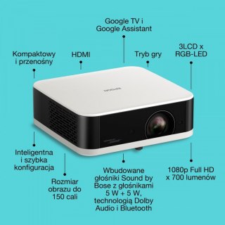Projektor mini laser EF-61W FHD/700L/5m:1/1.6kg biały