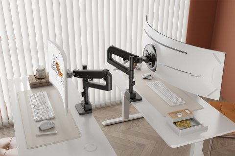 Ramię biurkowe pojedyncze z zaciskiem i sprężyną gazową 1x LCD max. 57" 27kg, VESA: 75x75, 100x100, czarne