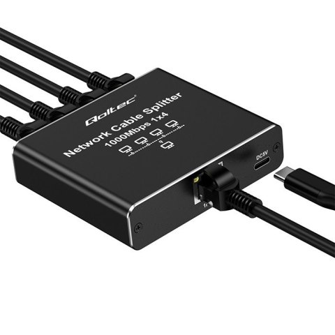 Rozdzielacz splitter Ethernet mini SWITCH 1x4 RJ45 | 1000Mb/s | USB-C | Aluminium