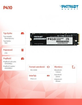 Dysk SSD 2TB P410 PCIe M.2 Gen4 x4 NVMe 1.4 2280 5000/4500MB/s