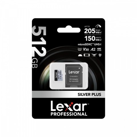 Karta pamięci microSD 512GB C10 A2 U3 V30 205/150MB/s Silver Plus