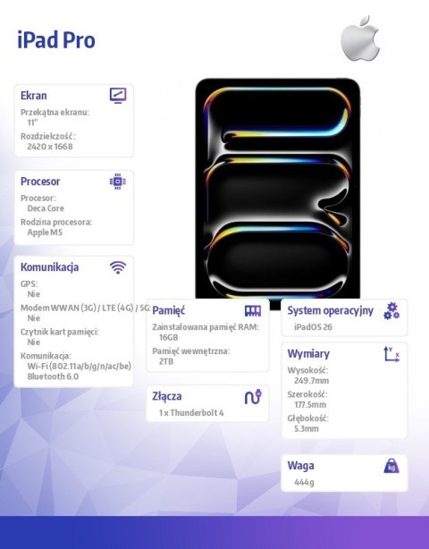 IPad Pro 11-calowy Wi-Fi 2 TB ze standardowym szkłem - Gwiezdna czerń