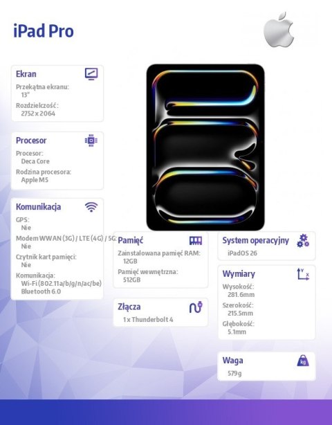 IPad Pro 13 cali Wi-Fi 512 GB ze standardowym szkłem - Srebrny