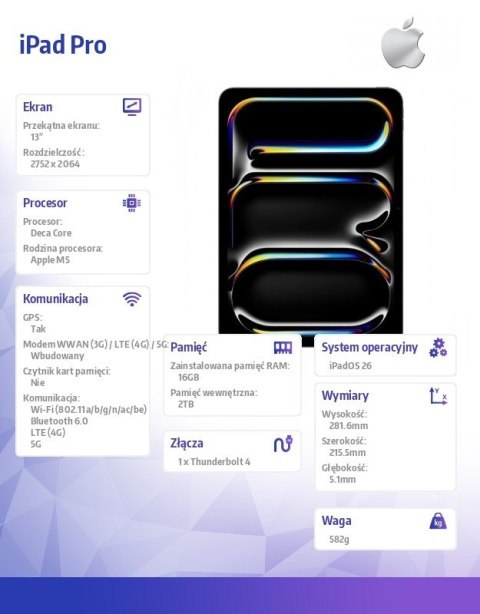 IPad Pro 13-calowy Wi-Fi + Cellular 2 TB ze szkłem o nanoteksturze - Gwiezdna czerń