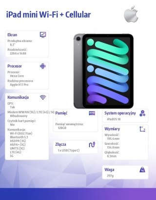 IPad mini Wi-Fi + Cellular 128GB Gwiezdna szarość