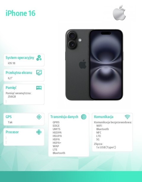 IPhone 16 256GB - Czarny