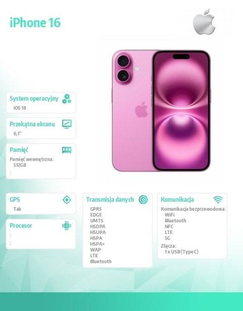 IPhone 16 512GB - Różowy