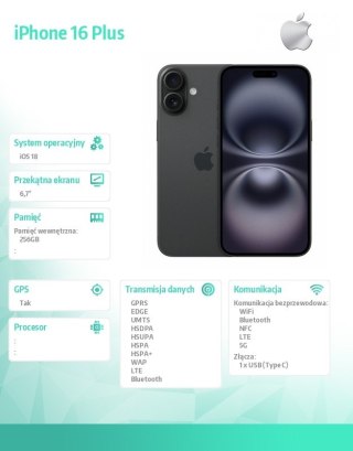IPhone 16 Plus 256GB - Czarny