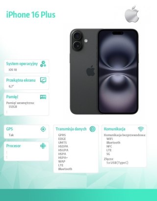 IPhone 16 Plus 512GB - Czarny