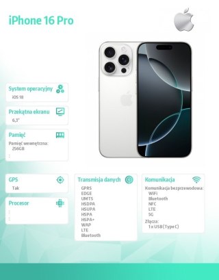 IPhone 16 Pro 256GB - Tytan biały
