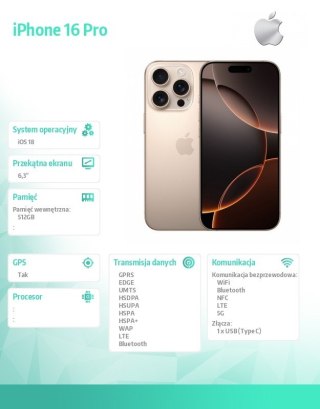 IPhone 16 Pro 512GB - Tytan pustynny