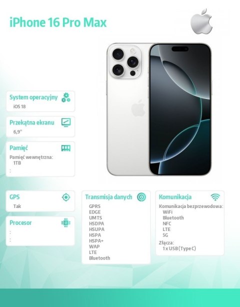 IPhone 16 Pro Max 1TB - Tytan biały