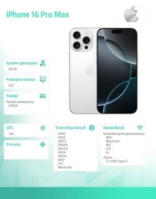 IPhone 16 Pro Max 256GB - Tytan biały