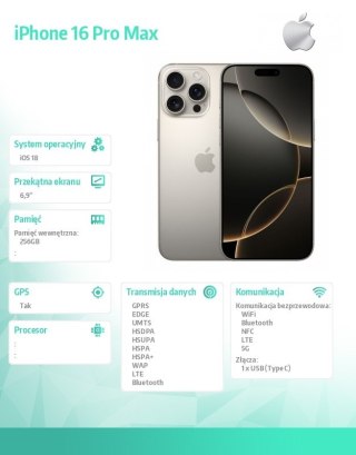 IPhone 16 Pro Max 256GB - Tytan naturalny