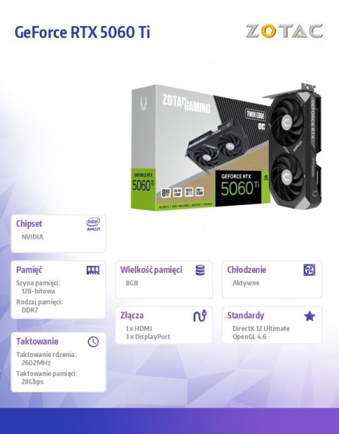 Karta graficzna Geforce RTX 5060 Ti 8GB TWIN EDGE OC GDDR7 128bit 3DP/HDMI