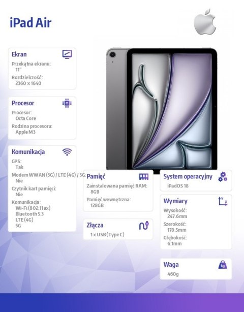 IPad Air 11 cali WiFi + Cellular 128GB Szary