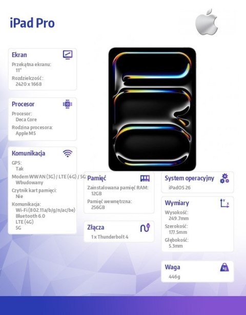 IPad Pro 11-calowy Wi-Fi + Cellular 256 GB ze standardowym szkłem - Srebrny