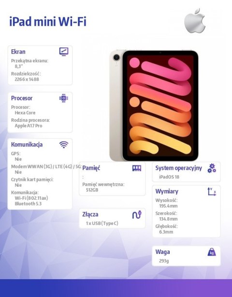 IPad mini Wi-Fi 512GB Księżycowa poświata