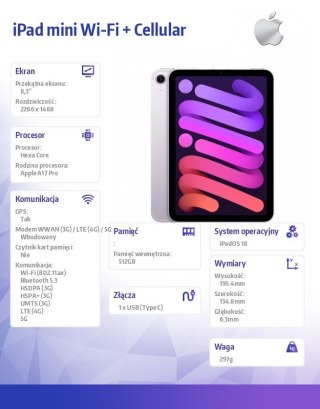 IPad mini Wi-Fi + Cellular 512GB Fioletowy