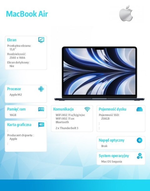 MacBook Air 13.6: M2 8/8, 16GB, 256GB - Północ MC7X4ZE/A