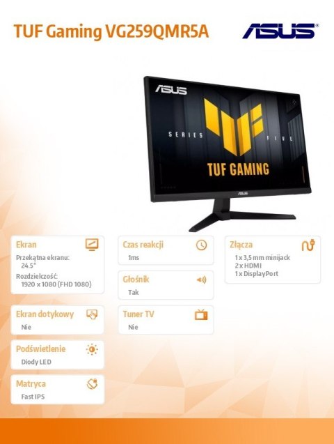 Monitor 25 cali TUF Gaming VG259QMR5A IPS 310Hz HDMI DP