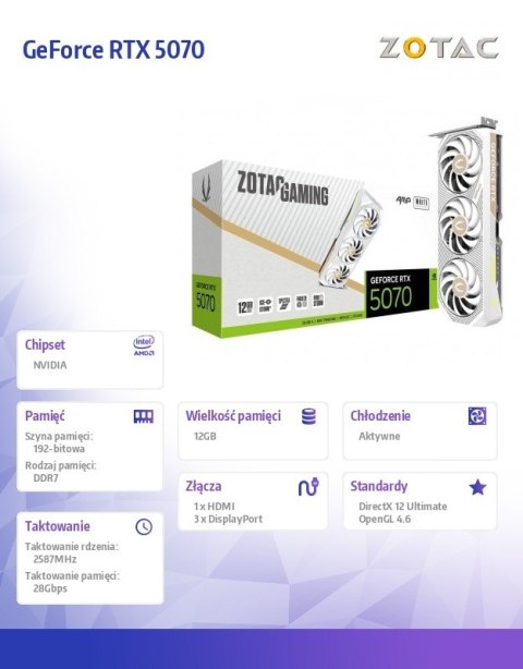 Karta graficzna GeForce RTX 5070 AMP 12GB GDDR7 192bit 3DP/HDMI biała