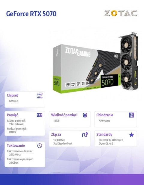 Karta graficzna GeForce RTX 5070 SOLID 12GB GDDR7 192bit 3DP/HDMI