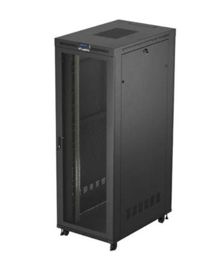 Szafa instalacyjna rack stojąca 19 cali 47U 800x1200 czarna drzwi perforowane LCD (flat pack) V2