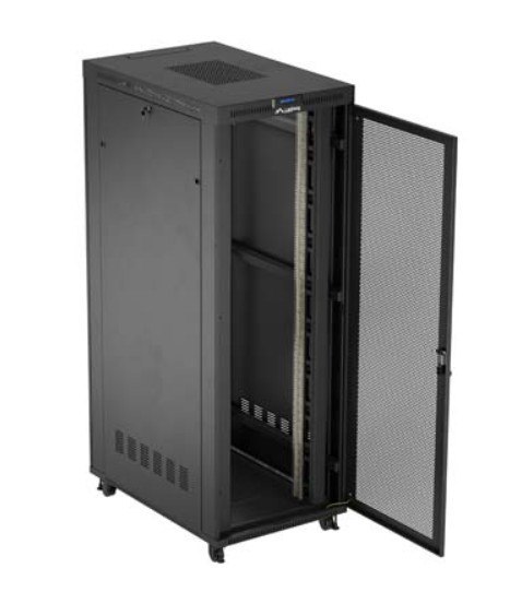 Szafa instalacyjna rack stojąca 19 cali 47U 800x1200 czarna drzwi perforowane LCD (flat pack) V2