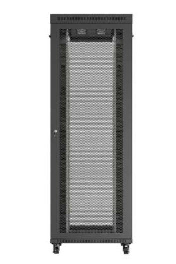 Szafa instalacyjna rack stojąca 19 cali 47U 800x1200 czarna drzwi perforowane LCD (flat pack) V2