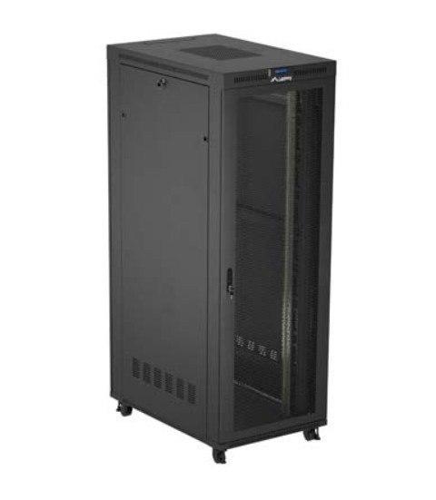 Szafa instalacyjna rack stojąca 19 cali 47U 800x1200 czarna drzwi perforowane LCD (flat pack) V2