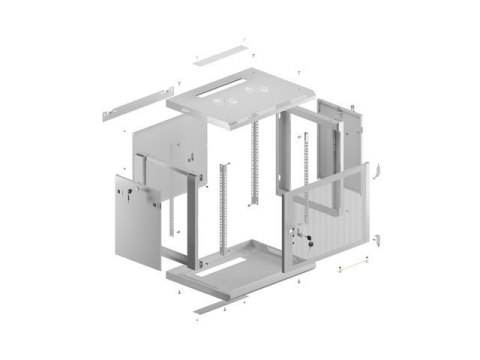 Szafa instalacyjna rack wisząca 19 cali 9U 600x450 drzwi perforowane (flat pack) szara