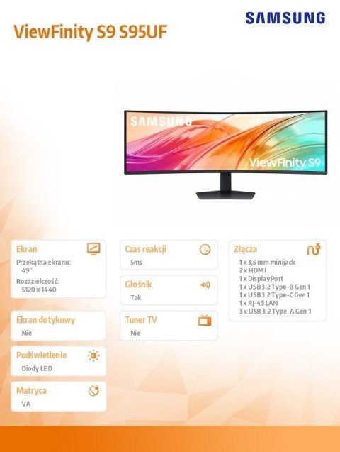 Monitor wielkoformatowy 49 cali ViewFinity S9 S95UF LS49F950UAUXEN
