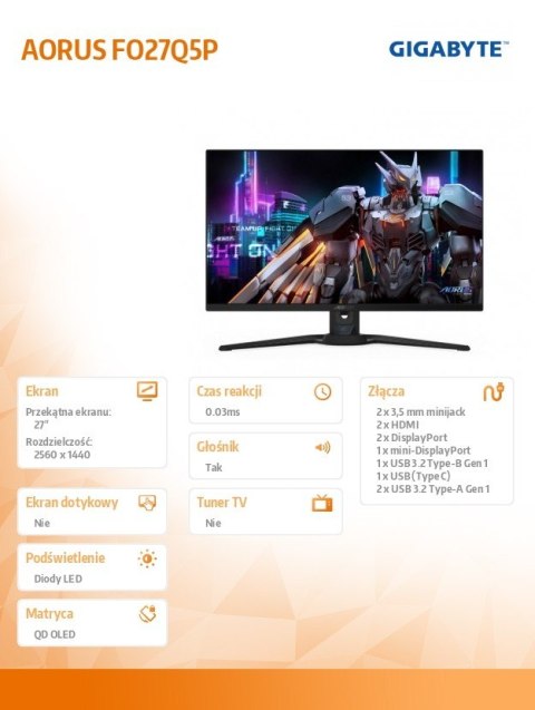 Monitor 27 cali FO27Q5P QD-OLED/500Hz/2K/HDMI