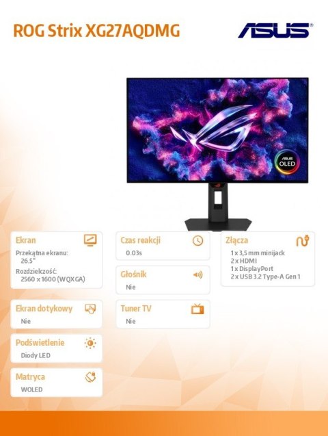 Monitor 27 cali ROG Strix XG27AQDMGR ROG OLED 240Hz 0.03MS