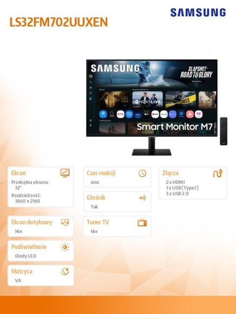 Monitor 32 cale 16:9 4K 3840x2160 4-ms LS32FM702UUXEN