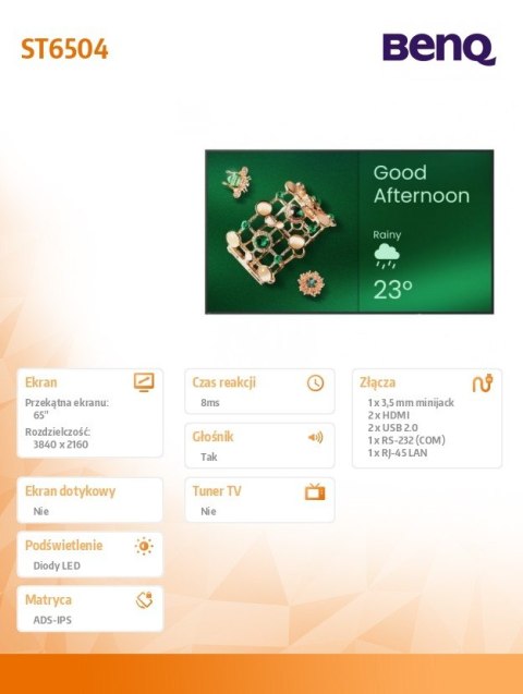 Monitor wielkoformatowy 65 cali ST6504 LED 4K 1200:1/3840x2160/HDMI