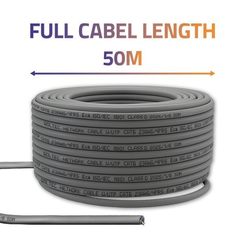 Kabel patchcord sieciowy skrętka UTP | Miedziany Cu | CAT6 | Highspeed 1Gb/s | LAN | 50m | Szary