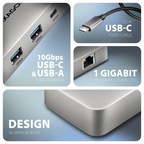 HMC-CUB83X2 Wieloportovy hub USB 7in1, 10Gbps, 2x USB-A, 1x USB-C, 1x HDMI 4K/144Hz, DP 8K/30Hz, GLAN, PD 100W, 15cm USB-C kabel