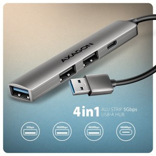 HUE-STA HUB 4-portowy 1x USB-A 5Gbps, 2x USB2.0 + 1x USB-C 2.0, 12cm kabel USB-A