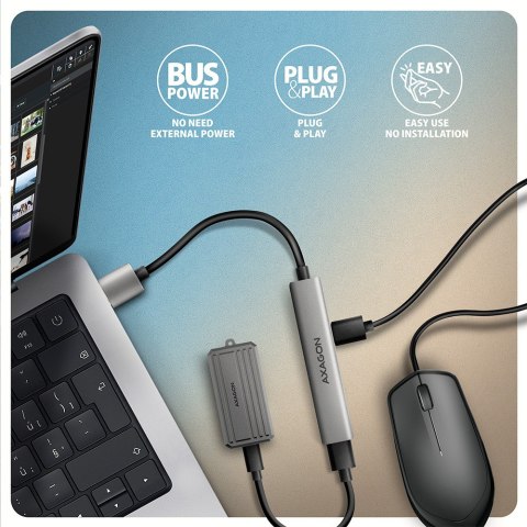 HUE-STA HUB 4-portowy 1x USB-A 5Gbps, 2x USB2.0 + 1x USB-C 2.0, 12cm kabel USB-A