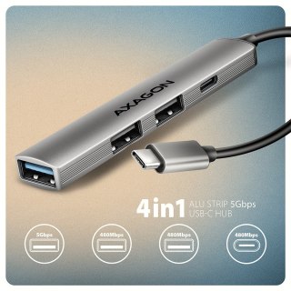 HUE-STC HUB 4-portowy 1x USB-A 5Gbps, 2x USB2.0 + 1x USB-C 2.0, 12cm kabel USB-C