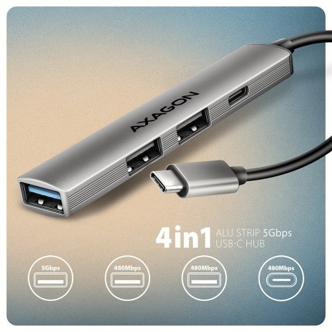 HUE-STC HUB 4-portowy 1x USB-A 5Gbps, 2x USB2.0 + 1x USB-C 2.0, 12cm kabel USB-C
