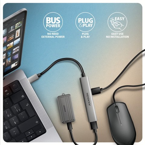 HUE-STC HUB 4-portowy 1x USB-A 5Gbps, 2x USB2.0 + 1x USB-C 2.0, 12cm kabel USB-C