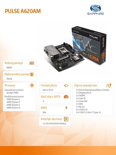 Płyta główna PULSE A620AM 2DDR5 mATX