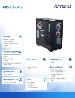 Komputer E-Sport GB550T-CR12 R7-5800X/16GB/1TB/RTX 5060 OC 8GB/W11